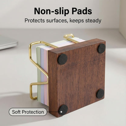 Wood Sticky Note Holder, 3 x 3 inch Self-Stick Note Memo Pad Holder for Desk, Notepad Dispenser for School Office, Gold