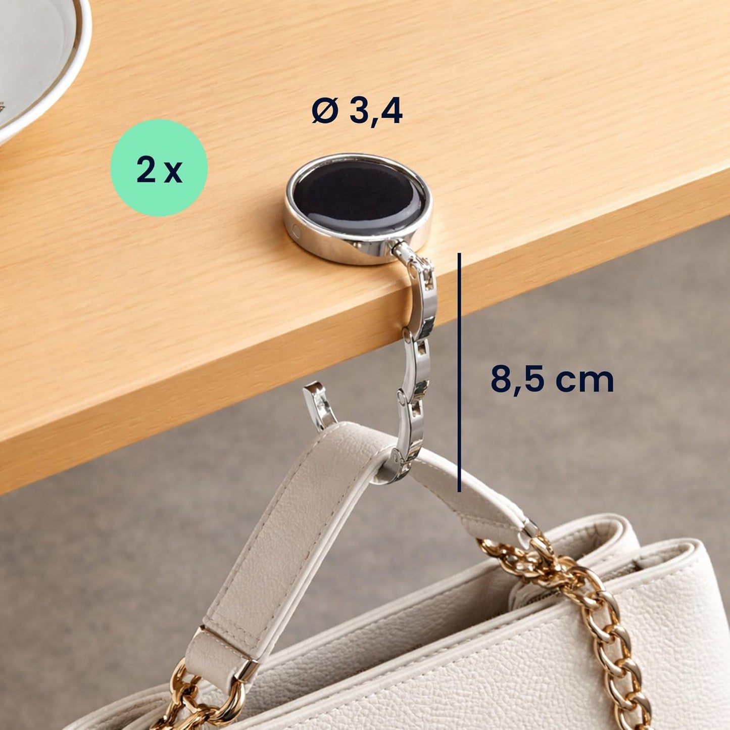 kwmobile Purse Hook for Table - Set of 2 Purse Holder - Folding Handbag Hanger - Portable Bag Holder - Bag Hooks for Desk - Table Hook Black