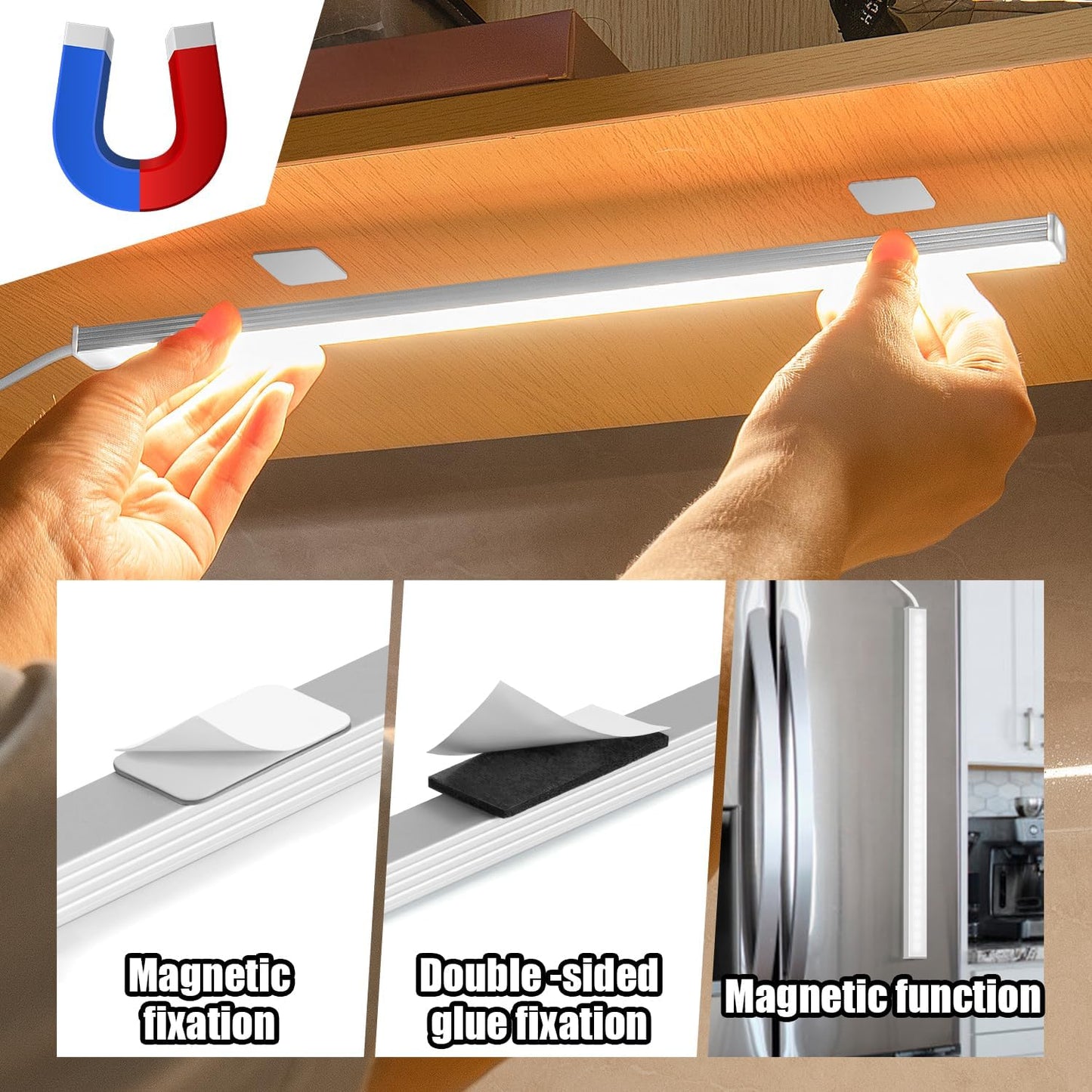GLVSAE Under Cabinet Lighting, 12 Inch Plug in Light Bar, LED Keyboard Lights, 6000K Cool White Light, Ultra Thin Dimmable Light Bar, Suitable for Kitchen/Desk/Closet/Workbench