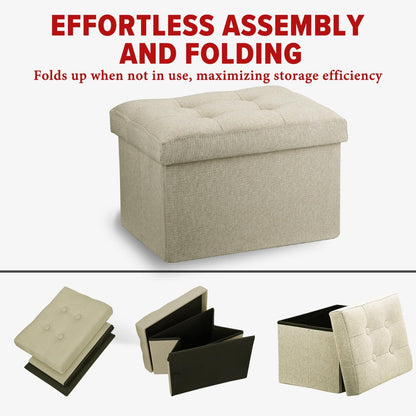 LINMAGCO Ottoman Storage Ottoman with Storage Small Foot Rest Stool Under Desk Stool Short Folding Footrest Linen Cloth Dark Gray 16X12X12IN