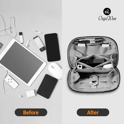 OrgaWise Electronics Organizer, Electronic Accessories Bag Travel Cable Organizer Three-Layer for iPad Mini, Kindle, Hard Drives, Cables, Chargers