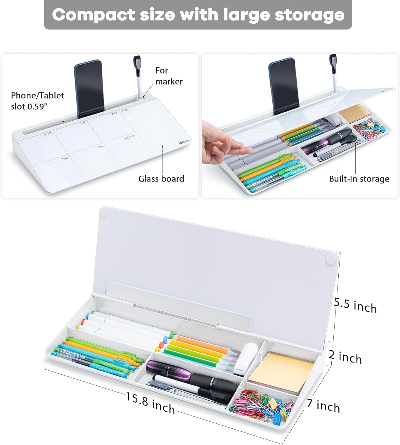 Varhomax Glass Weekly Planner Desk White Board, Desktop Calendar Whiteboard with Storage, to Do List Memo Caddy for Home Office and School Supplies, Black
