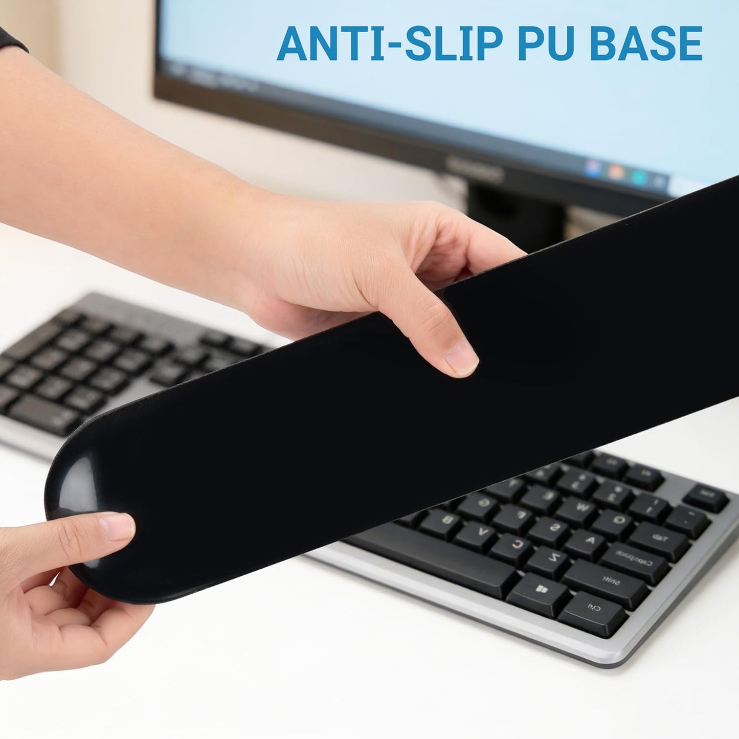 ASFSKY RGB Keyboard Wrist Rest, Ergonomic Wooden Wrist Support with PU Leather & Memory Foam, Non-Slip and Easy-to-Clean Design, Wrist Pad for Mechanical Keyboard, Gaming & Office Use