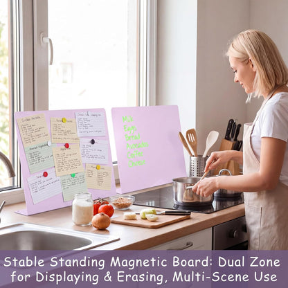 Geyoga 2 Pack Magnetic Bulletin Board with Stand, 16 x 12 Inch Black Magnet Display Board for Memo, Menu, Notes, Photos, for Kitchen Countertop, Office Desk, School