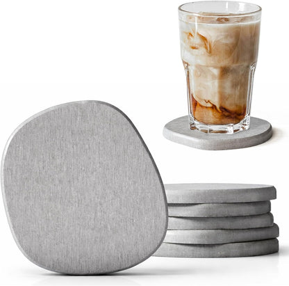 Diatomaceous Earth Coasters Set of 2 for Drinks, Moisture Water Absorbent Stone Coasters for Table Desk at Work, Water Absorbing Instant Drying Diatomite, Modern White