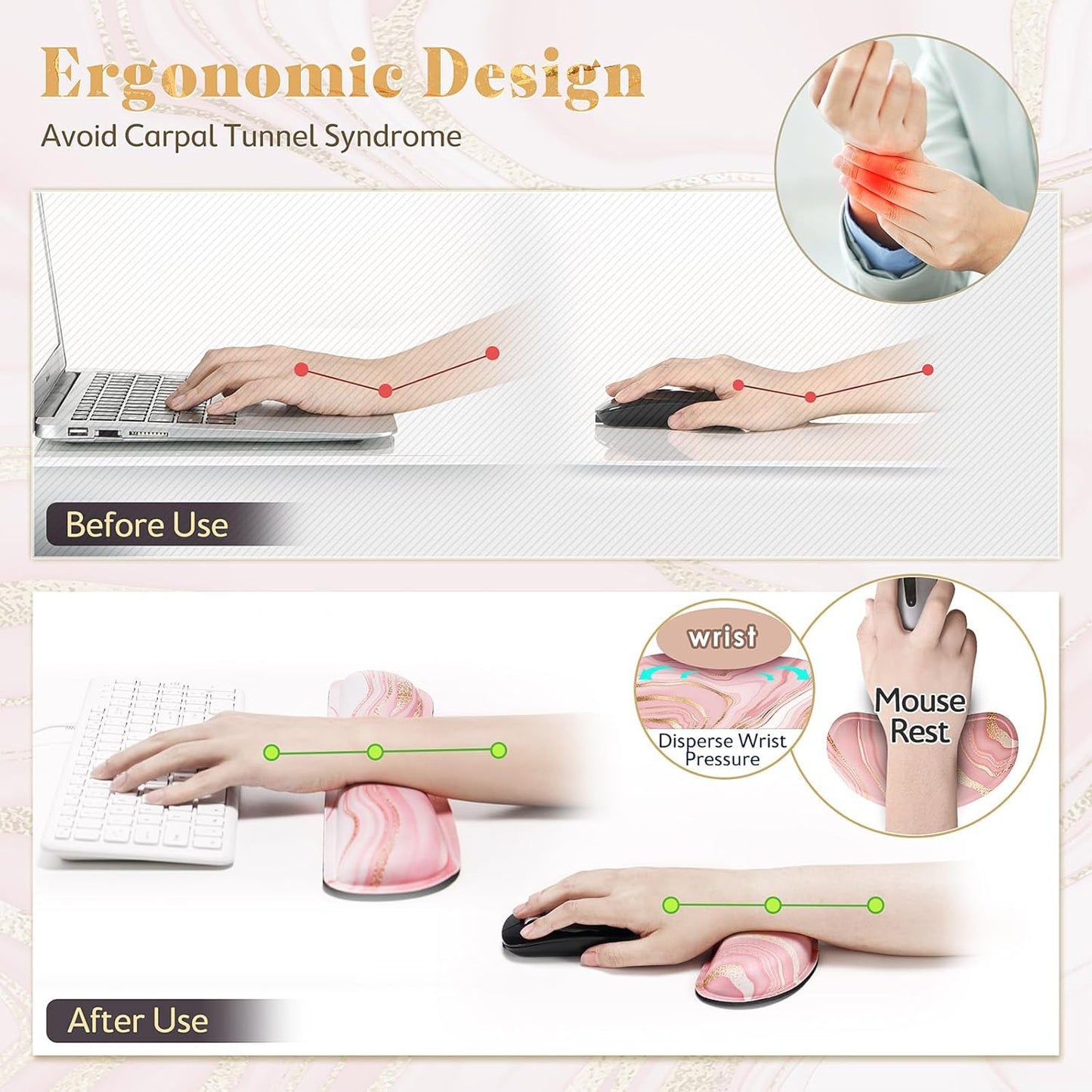 Gimars Upgrade Enlarge Silky and Superfine Fabric Gel Memory Foam Keyboard Wrist Rest Set, Ergonomic Keyboard Mouse Wrist Support for Typing Pain Relief, Comfort for Office, Gaming, Computer, Black