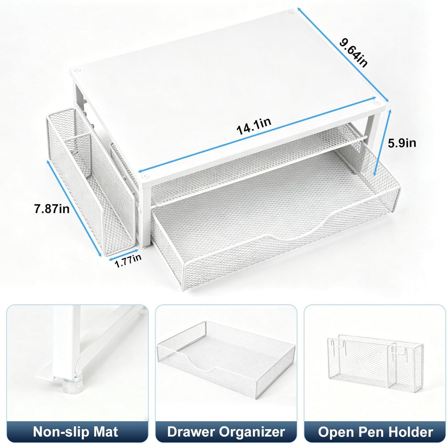 Spacrea Desk Organizer and Accessories, Computer Monitor Stand Riser with Drawer and 2 Pen Holders, Office Desk Accessories & Workspace Organizers for Office Supplies (Wood)