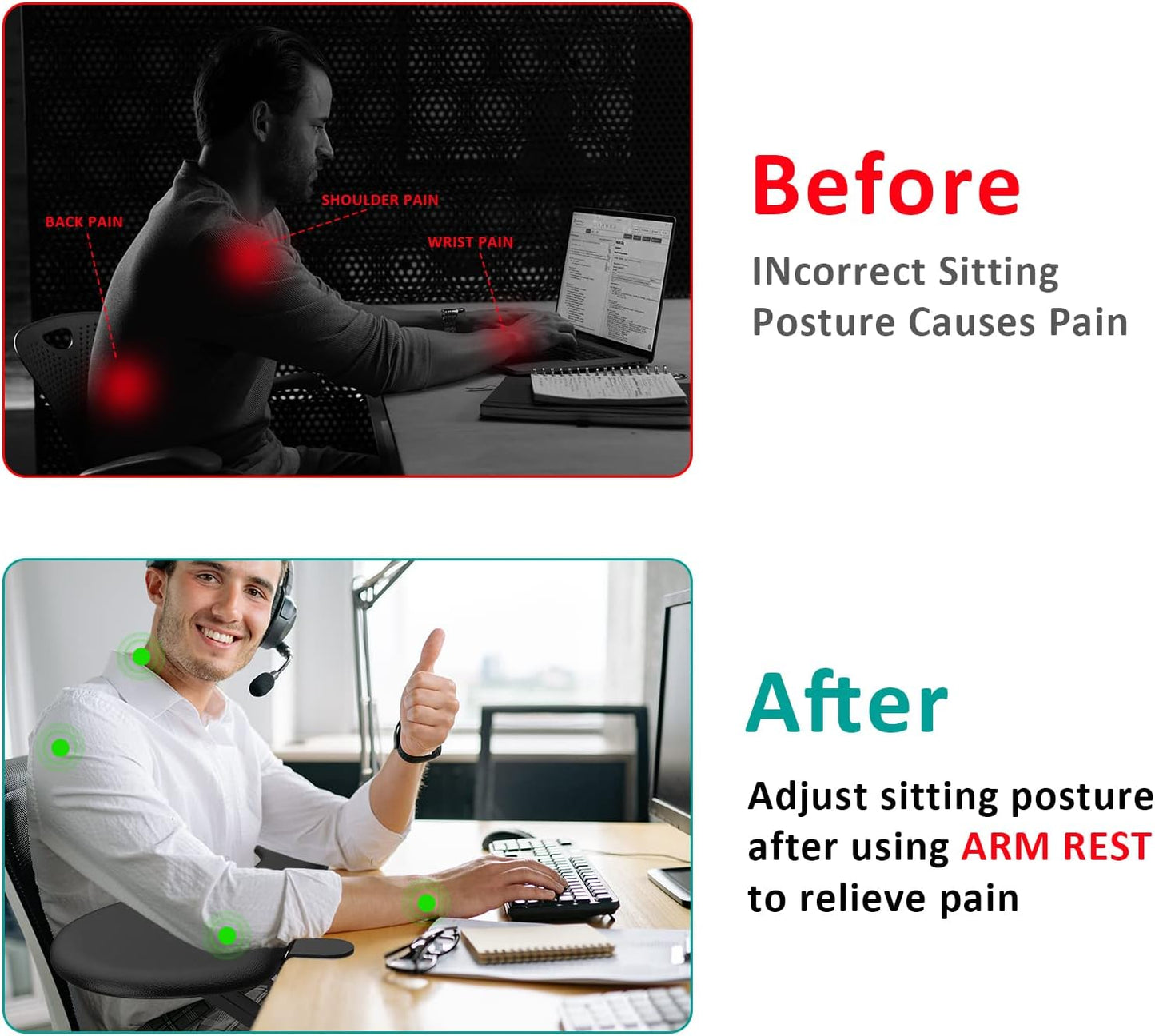 eulps Foldable Arm Rest for Desk, Clamp-On Desk Arm Support Pad with Soft PU Leather Cushion, Ergonomic Wrist & Forearm Rest for Computer Typing, Mouse Use, Gaming, Home Office