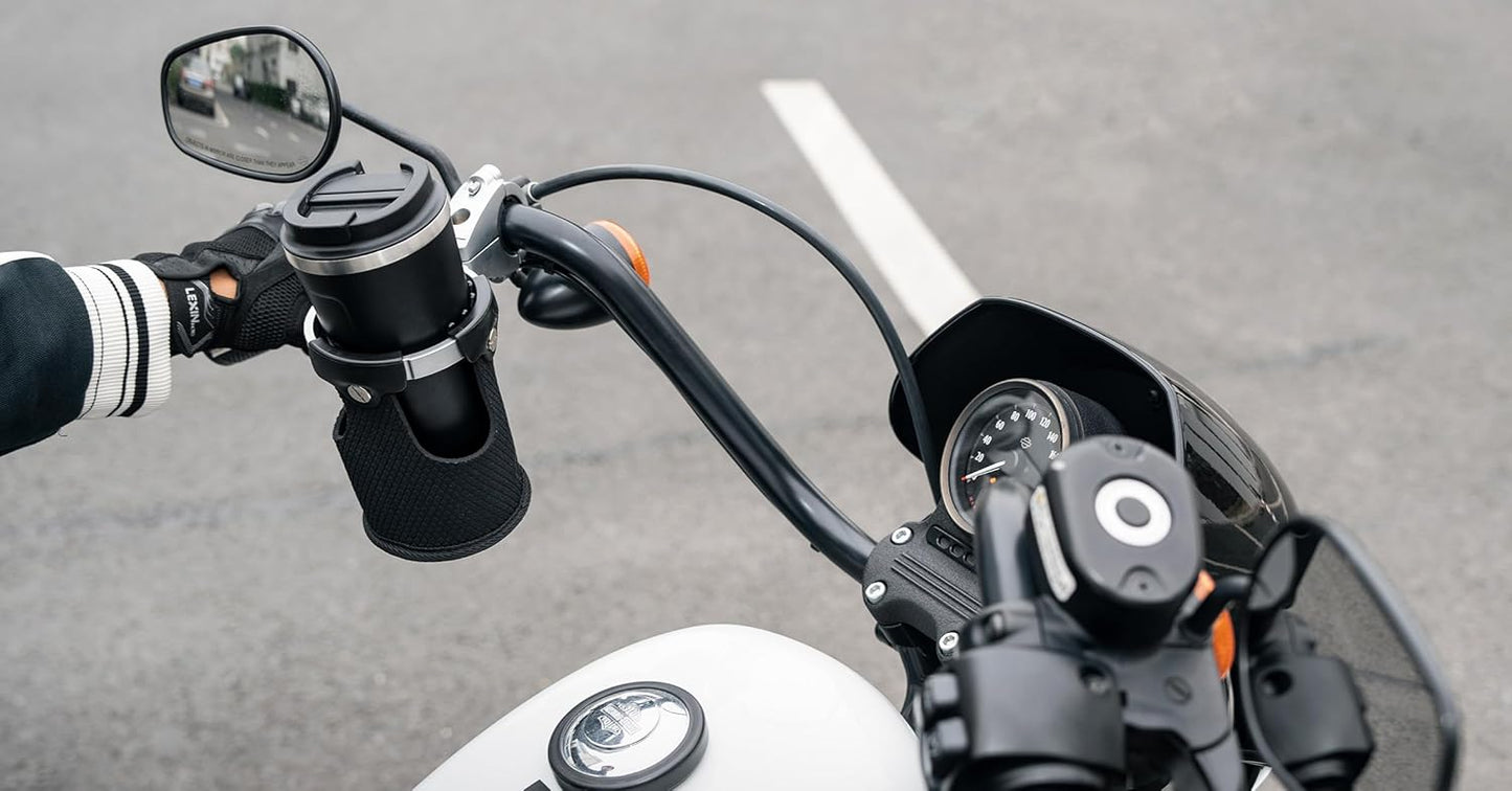 LEXIN C4 Extra Large Motorcycle Cup Holder for Harley Davidson, Max 32oz Drink Holder with 360° Ball Swivel, Aluminum Clamp for 7/8"-1 1/4" Handlebar/Bumper/Pole Mount, Apply for ATV, UTV, Boat, More