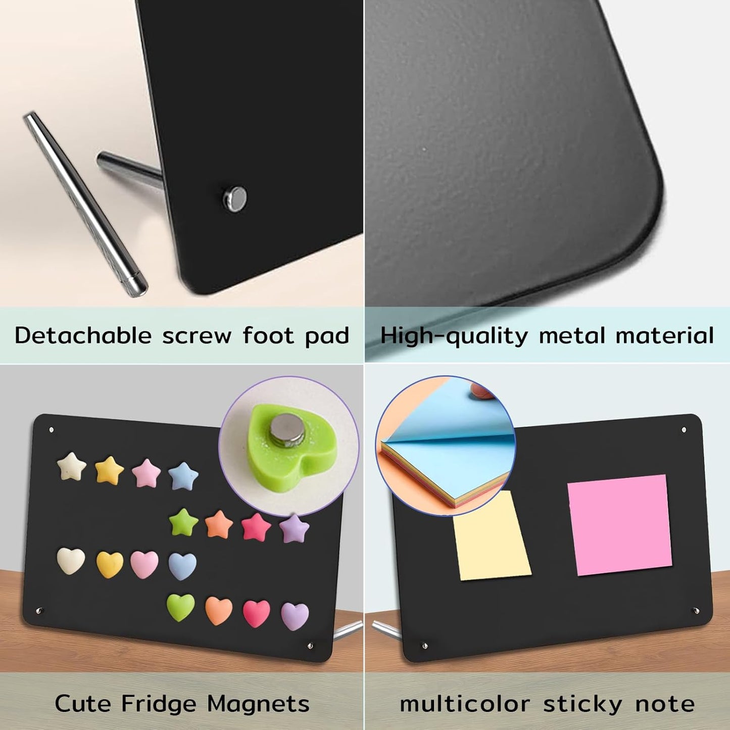 Desk Magnetic Message Board with Stand,11 x 7.9in Magnet Photo/Memo Display Board with Cute Fridge Magnets,Sticky Notes,for Home School Kitchen Office Desk Accessories (White)