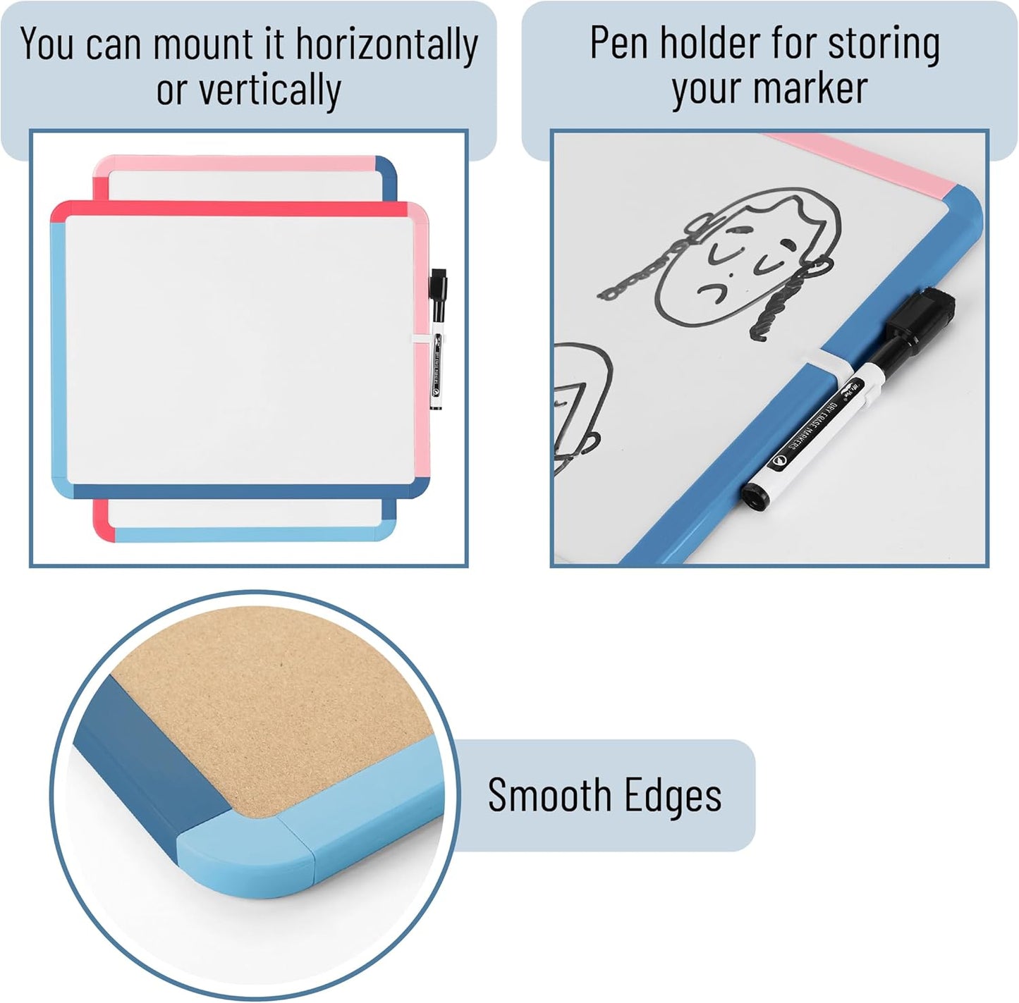 Mr. Pen- Dry Erase Board, 14” x 11” with a Black Dry Erase Marker, White Frame, Small Mini White Board for Students, Fridge, Wall, Locker, Includes Double Sided Tapes
