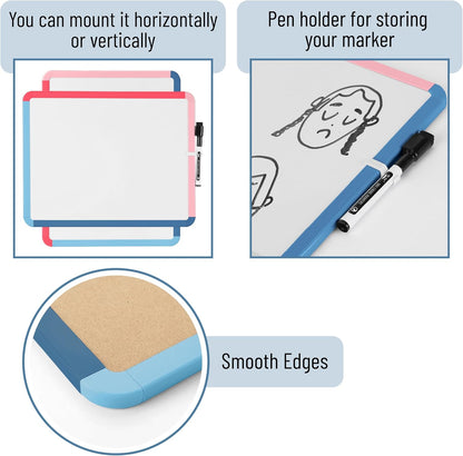 Mr. Pen- Dry Erase Board, 14” x 11” with a Black Dry Erase Marker, White Frame, Small Mini White Board for Students, Fridge, Wall, Locker, Includes Double Sided Tapes