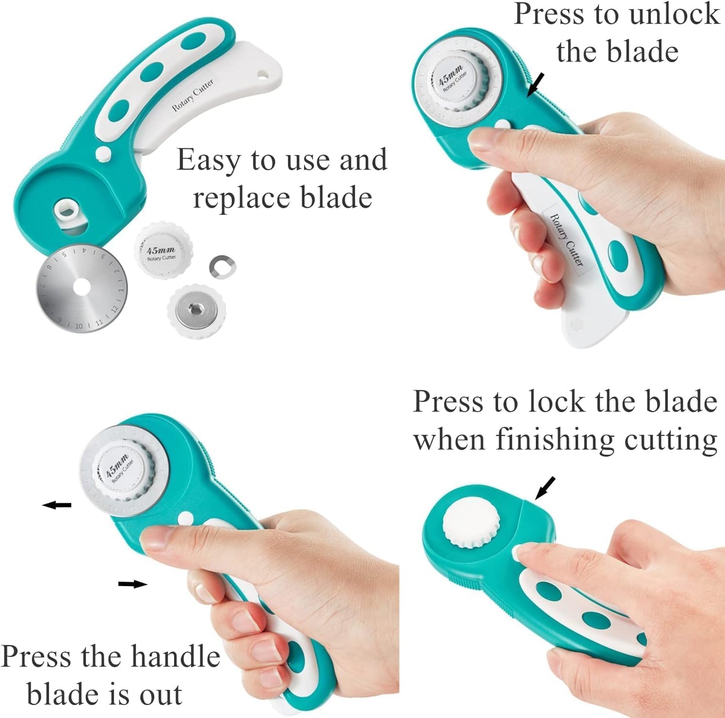 Headley Tools Rotary Cutter Set - 45mm Fabric Cutter, 5 Extra Rotary Blades, A3 Cutting Mat, Quilting Ruler and Sewing Clips, Craft Knife Set, Ideal for Crafting, Sewing, Patchworking, Purple