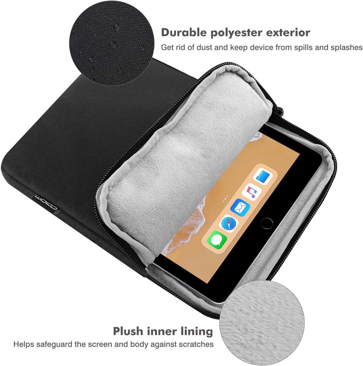 MoKo 7-8 Inch Tablet Sleeve Bag, Polyester Pouch Cover Case Fits iPad mini (A17 Pro) 8.3" 2024, iPad mini 6/5/4/3/2/1, Samsung Galaxy Tab S2 8.0, Tab A 8.0, ZenPad Z8s 7.9,Black