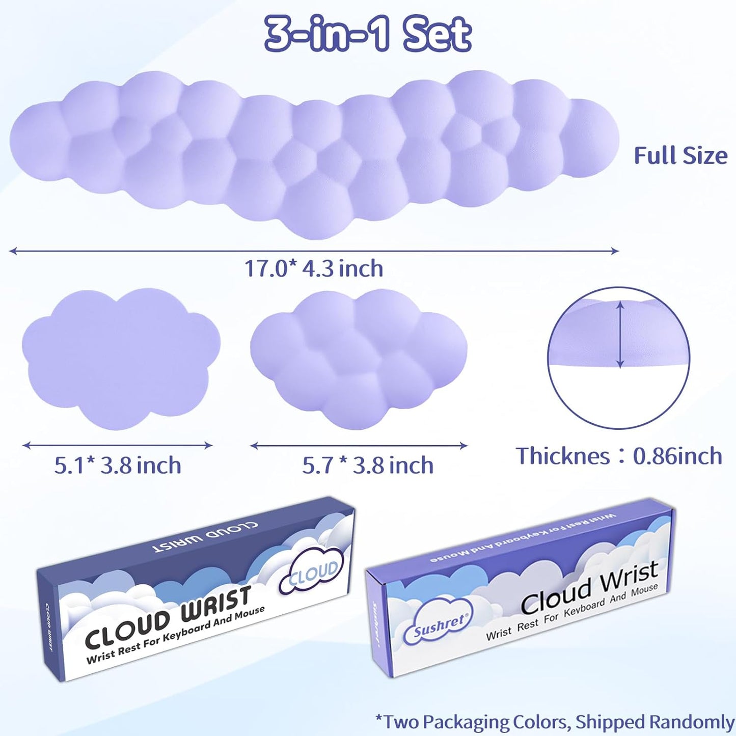Sushret Cloud Wrist Rest for Keyboard and Mouse, Memory Foam PU Leather Keyboard Wrist Rest with Ergonomic Support, Non-Slip Base, Cute Arm Rest Pad & Palm Cushion, Office Desk Accessory, Purple