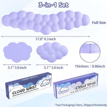 Sushret Cloud Wrist Rest for Keyboard and Mouse, Memory Foam PU Leather Keyboard Wrist Rest with Ergonomic Support, Non-Slip Base, Cute Arm Rest Pad & Palm Cushion, Office Desk Accessory, Purple
