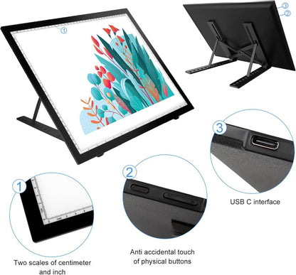 A2 Light Pad 26"x19", 10000+ LUX High Brightness, 3 Colors & 10-Level/Stepless Dimming,Light Board Extra Large with UL Adapter for Diamond Painting, Drawing, Tracing, Sketching-Aluminum Frame