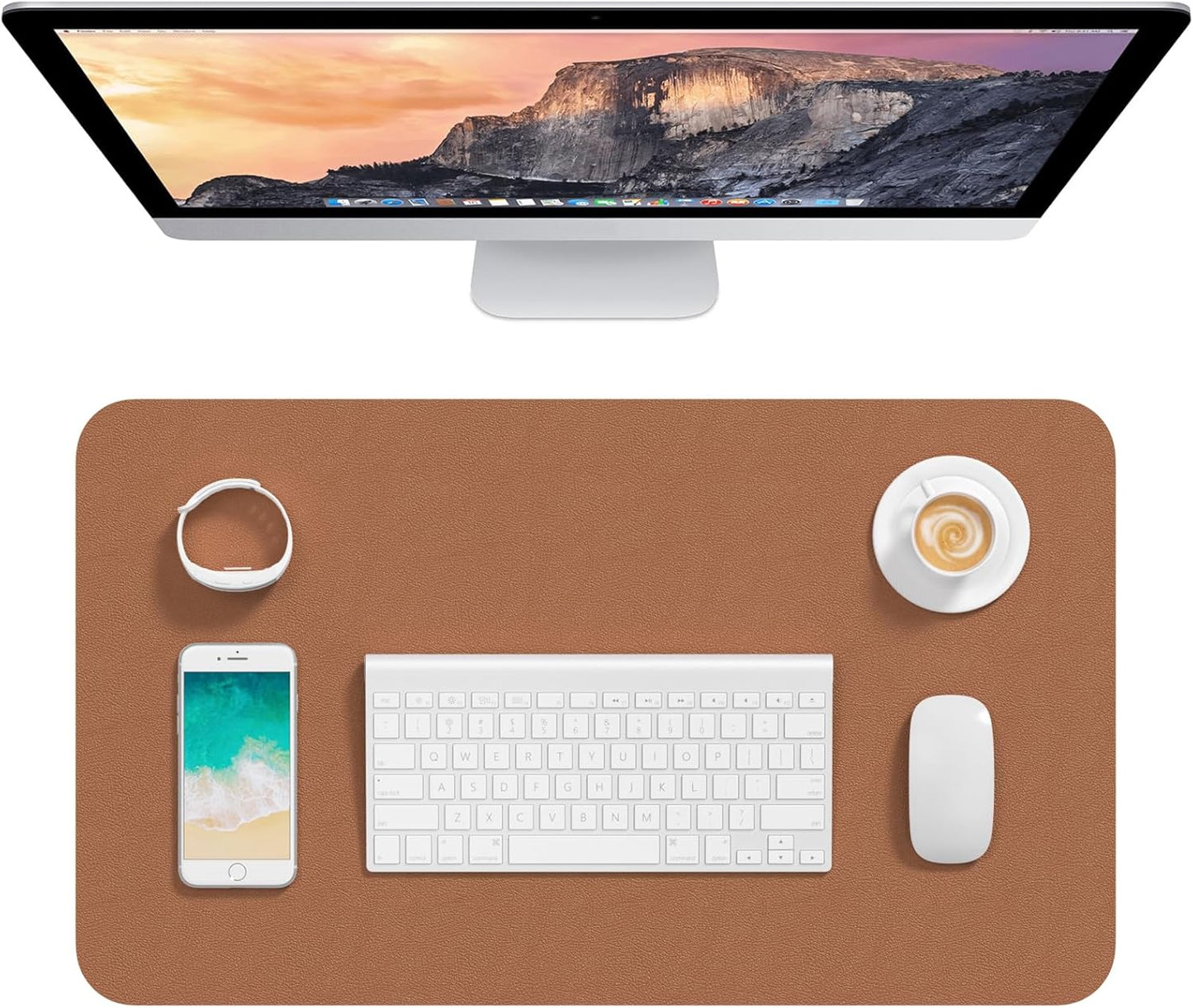 Hsurbtra Desk Pad, 23.6" x 13.8" PU Leather Desk Mat, M Extended Mouse Pad, Waterproof Desktop Blotter Protector, Non-Slip Ultra Thin Small Laptop Keyboard Writing Mat for Office Home, Pink