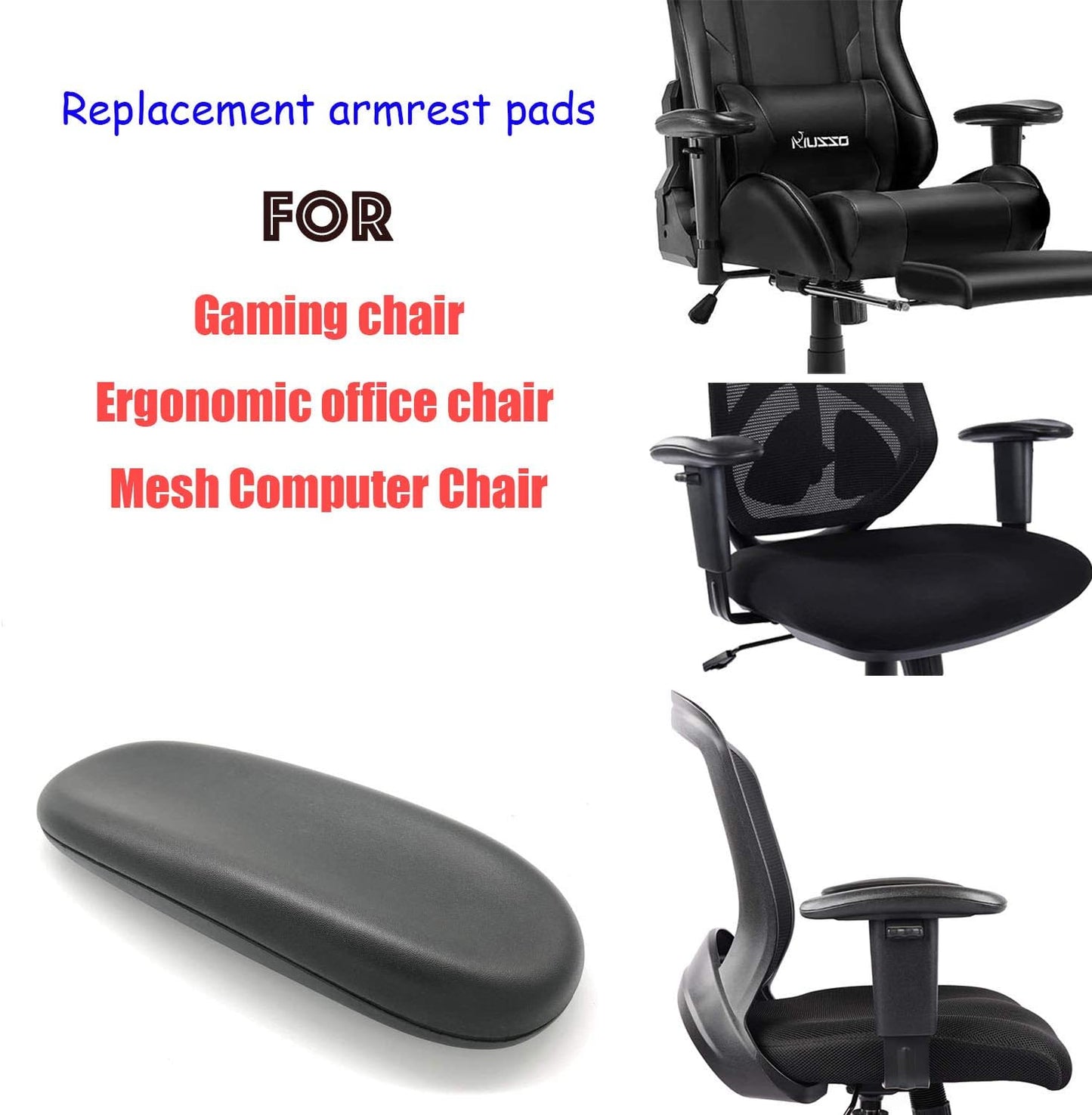 Universal Office Chair Arm Rest Replacement Pads -Ergonomic Arm Pads with 4" Mounting Hole Distance, Soft PU Surface & Durable Steel Inserts – Fits Most Office & Gaming Chairs (Set of 2)