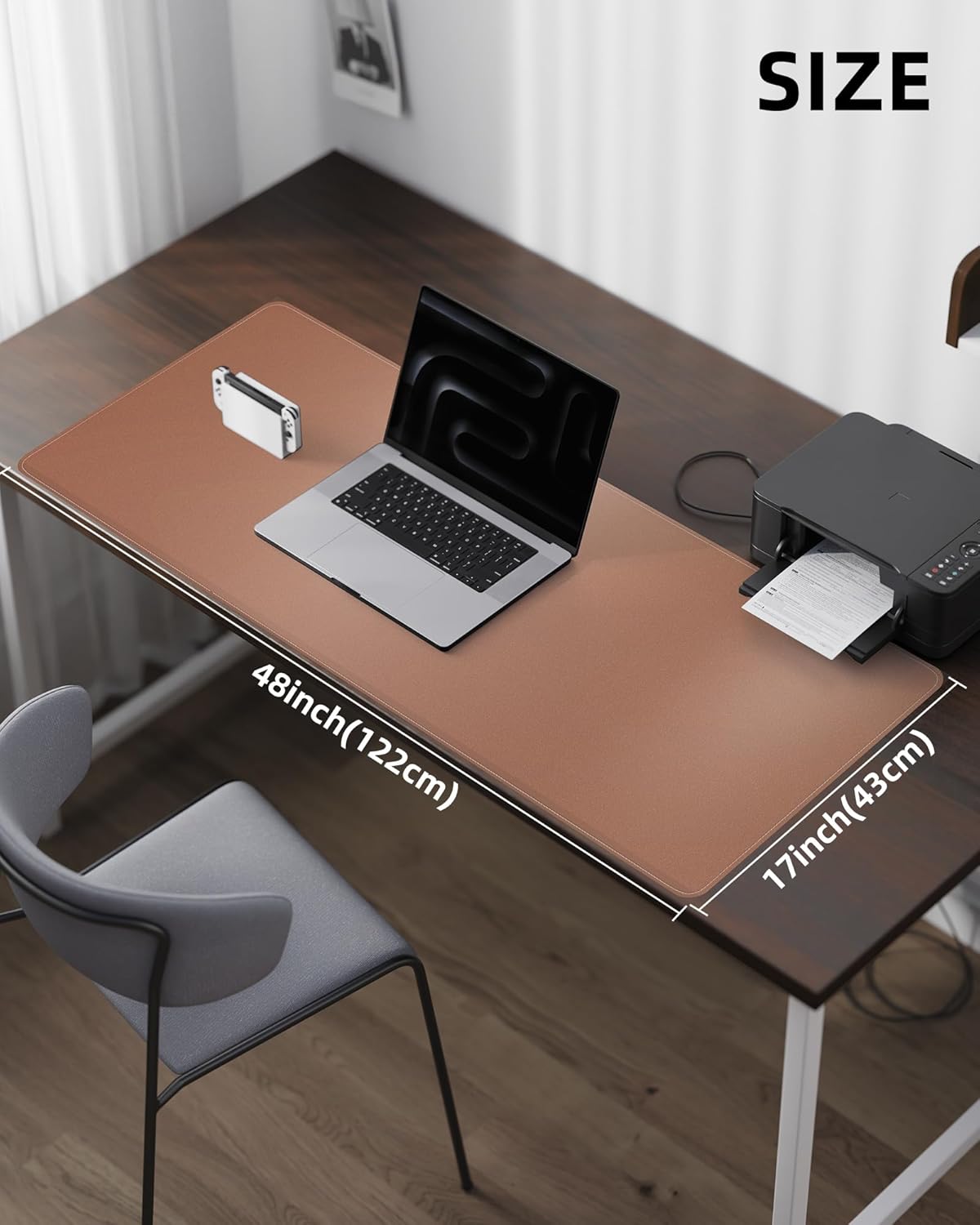 AFIING Desk Pad Protector 23.6" x 13.7" - Non-Slip Waterproof PU Leather Desk Mat for Mouse, Keyboard, Laptop, Office and Home Workspace (Beige)