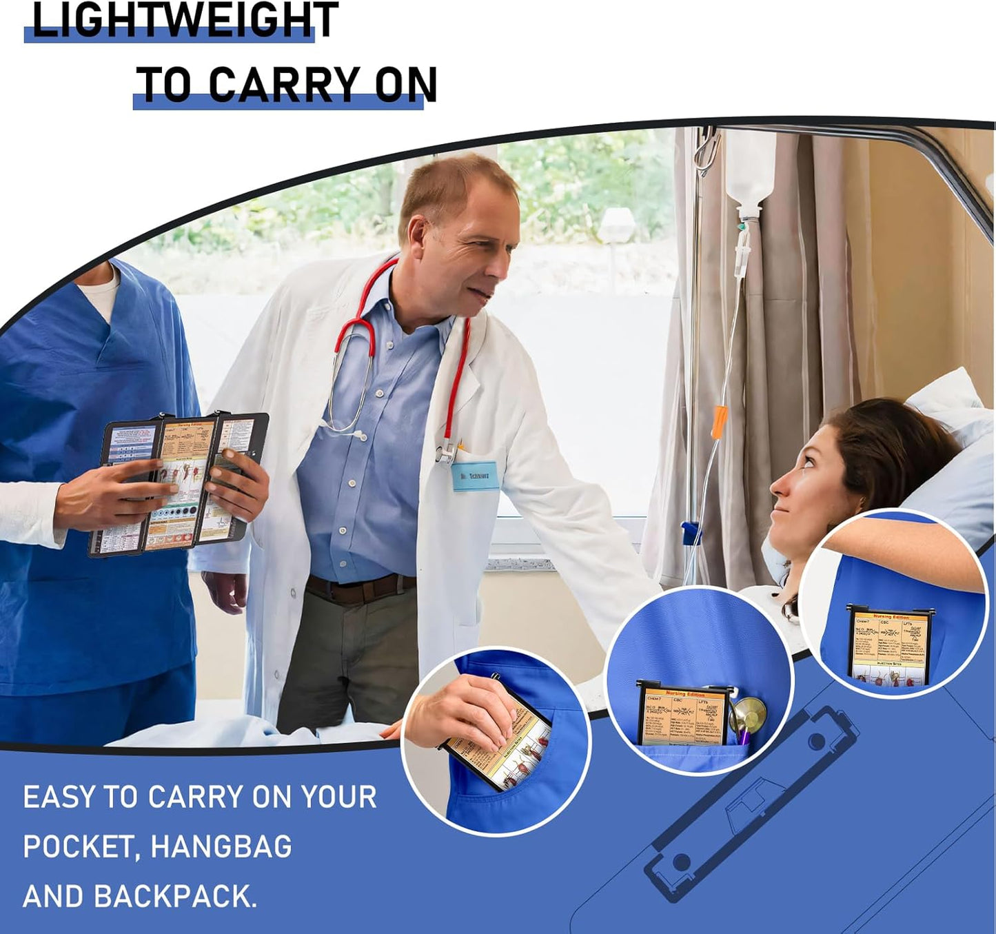 Nursing Clipboard Foldable, Foldable Clipboard w/Nursing Edition Cheat Charts,3 Layers Aluminum, Nurse Clip Board w/Low Profile Clip&Pen Clip Pocket for Nurses and Doctors,Light Blue