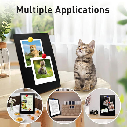 4 Pack Magnet Board, Black Magnetic Bulletin Board Metal Magnet Display Stand with Easel Stand Tabletop Memo Display Board for Memos, Photos & Documents Table Supplies
