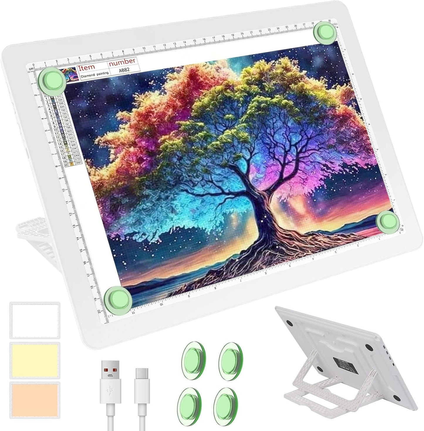 Phylosal Rechargeable A4 LED Light Pad with Built-in Stand, Magnetic Tracing Light Box for Drawing, Diamond Art Light Board with Side Button, Super Bright Light Table for Diamond Painting, Sketching