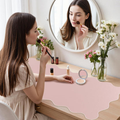 iCasso Pink Leather Desk Mat,Extra Large Scalloped Mouse Pad for Desktop,Waterproof PU Nail Table Mat,Cute Keyboard Mats for Women Girl,Non-Slip Desk Cover Mat for Office Home Dorm