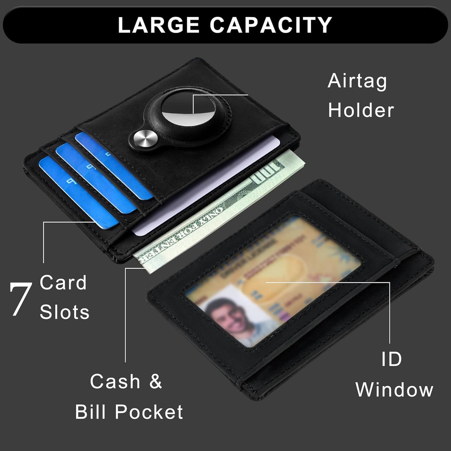 Slim Minimalist Front Pocket Air Tag Wallet, RFID Blocking Card Holder Wallet with Airtag Holder