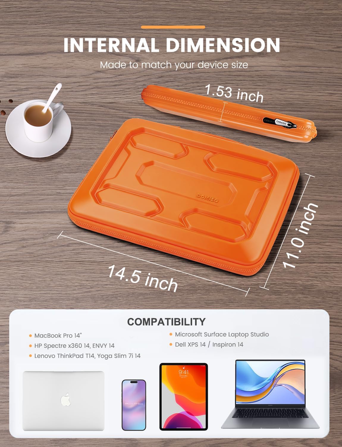 DOMISO 15.6 inch Laptop Sleeve with Handle Shockproof Computer Bag Waterproof EVA Protective Carrying Case for 15.6" Lenovo Yoga 720 IdeaPad 310 320 ThinkPad T570/Dell Inspiron 15/HP Envy 15, Black