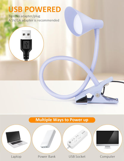 Clip on Light LED Reading Light for Books in Bed, Eye Care Dimmable Reading Lamp 3 Color & 10 Brightness Levels Flexible Clip on Lamp Reading Light for Bed Headboard Bedside Dorm Desk Table - Black