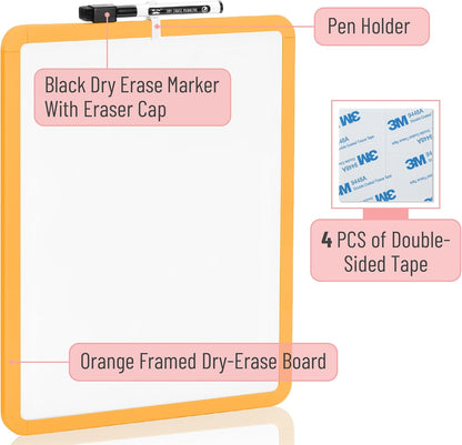 Mr. Pen- Dry Erase Board, 14” x 11” with a Black Dry Erase Marker, White Frame, Small Mini White Board for Students, Fridge, Wall, Locker, Includes Double Sided Tapes