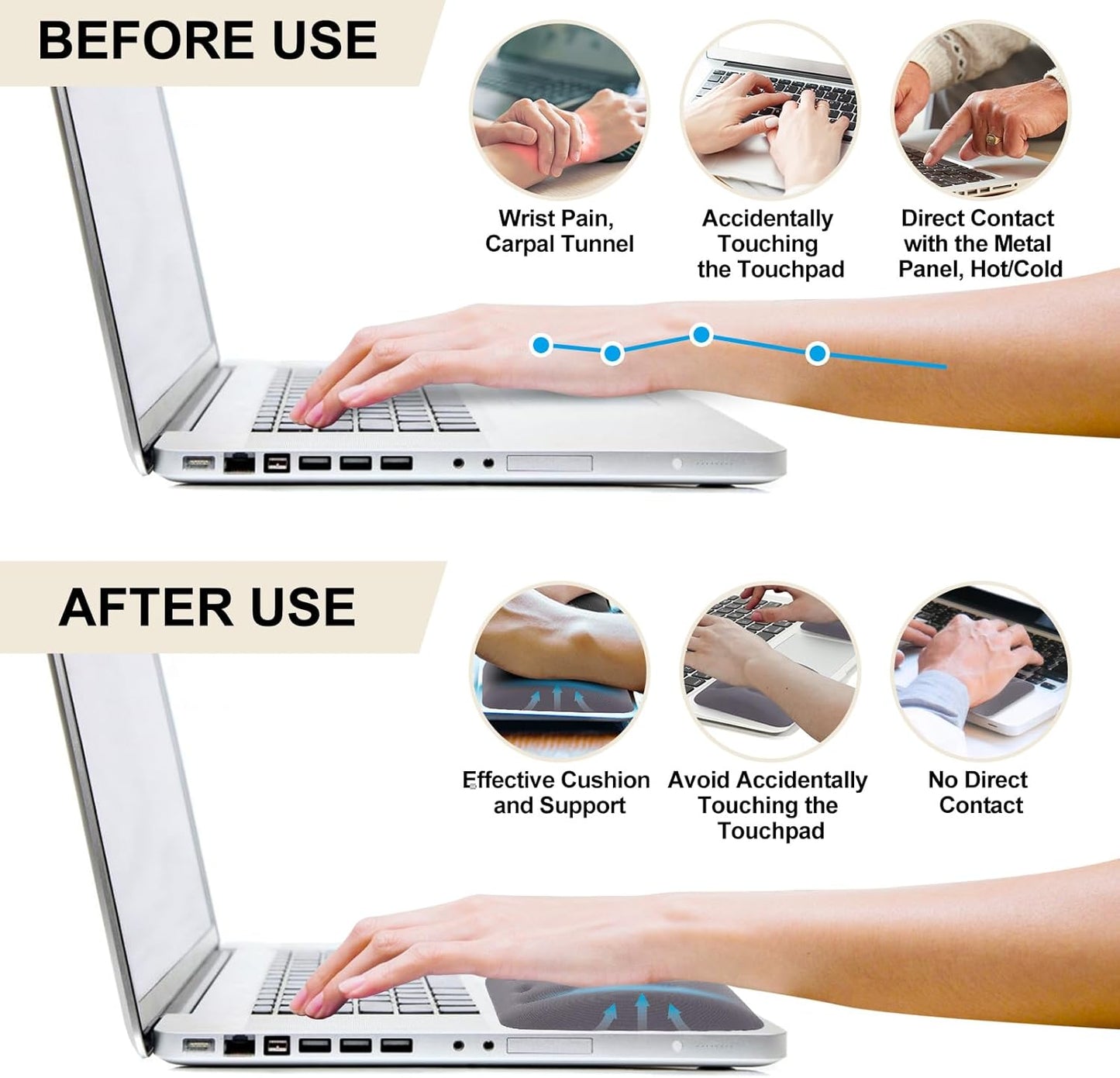 Ergonomic Wrist Rest for Laptop, Upgraded Laptop Wrist Support Pad for Computer Keyboard, Relieve Wrist Pain and Carpal Tunnel (Black)