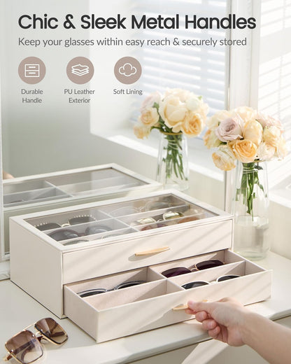 Lolalet Sunglasses Organizer for women, Multi Eyewear Storage Box with Drawer, Glasses Case Display Holder with Clear Top