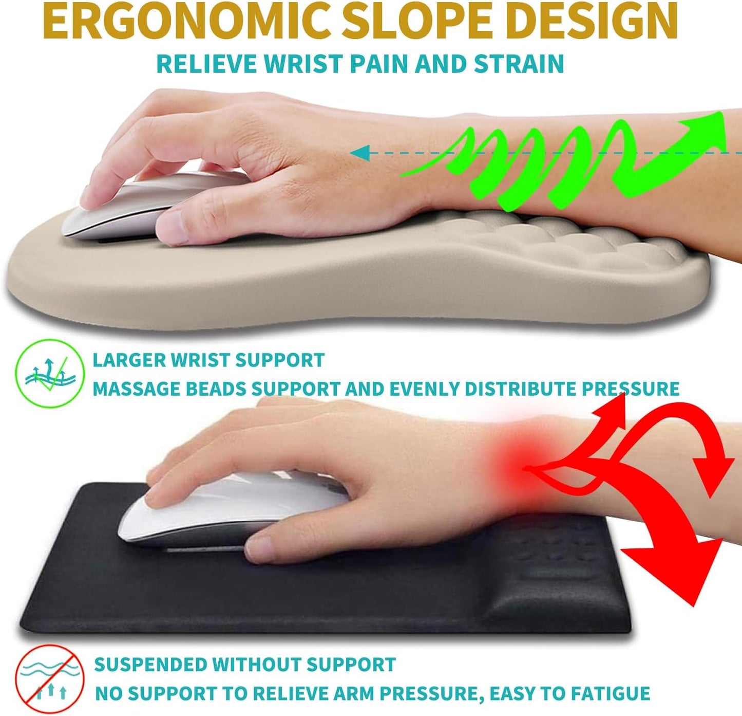 Hokafenle 2 in 1 Ergonomic Mouse Pad Wrist Support & Wrist Rest for Computer Keyboard Set, with Relieve Carpal Tunnel Pain Massage Bulge and Full Memory Gel Design (2In1 Set, Black)