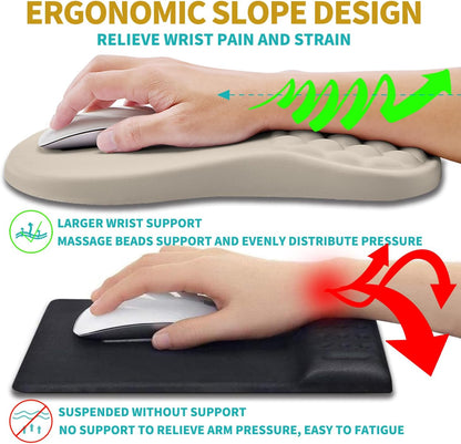 Hokafenle 2 in 1 Ergonomic Mouse Pad Wrist Support & Wrist Rest for Computer Keyboard Set, with Relieve Carpal Tunnel Pain Massage Bulge and Full Memory Gel Design (2In1 Set, Black)