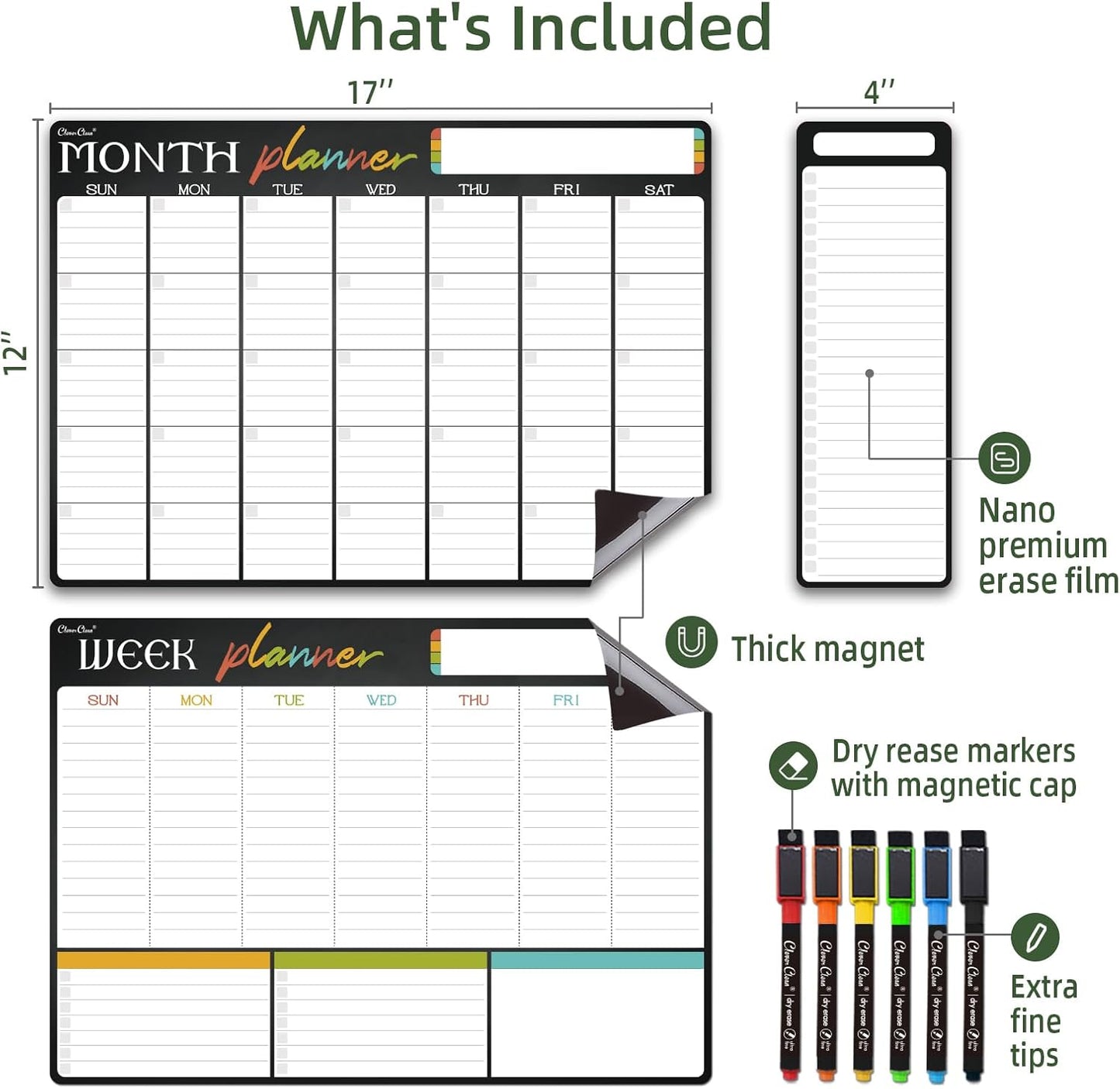 Magnetic Dry Erase List Board - 4"x12" Multifunctional List Board for Fridge - 6 Extra Fine Point Markers Included - Shipped Flat
