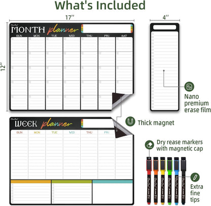 Magnetic Dry Erase List Board - 4"x12" Multifunctional List Board for Fridge - 6 Extra Fine Point Markers Included - Shipped Flat