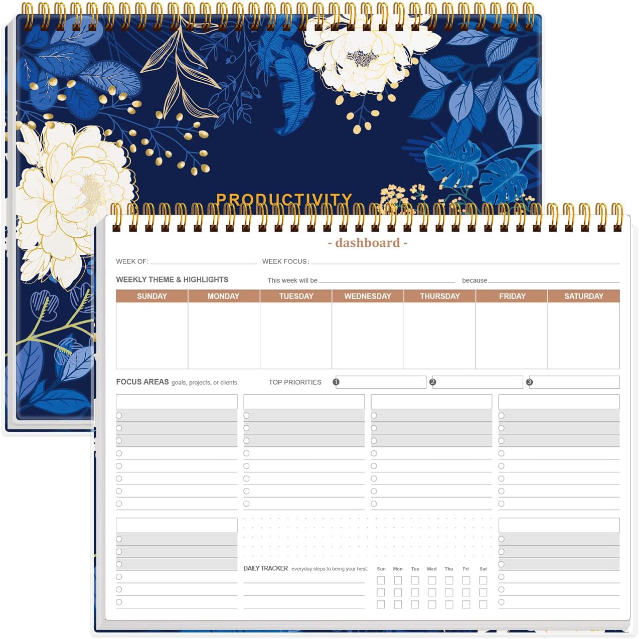 Weekly Productivity Planner - 8.5" x 11" Dashboard Desk Notepad Has 6 Focus Areas to List Tasks for Goals, Projects, Clients, Academic or Meal-Organize Your Daily Work Efficiently, 54 Weeks, Green