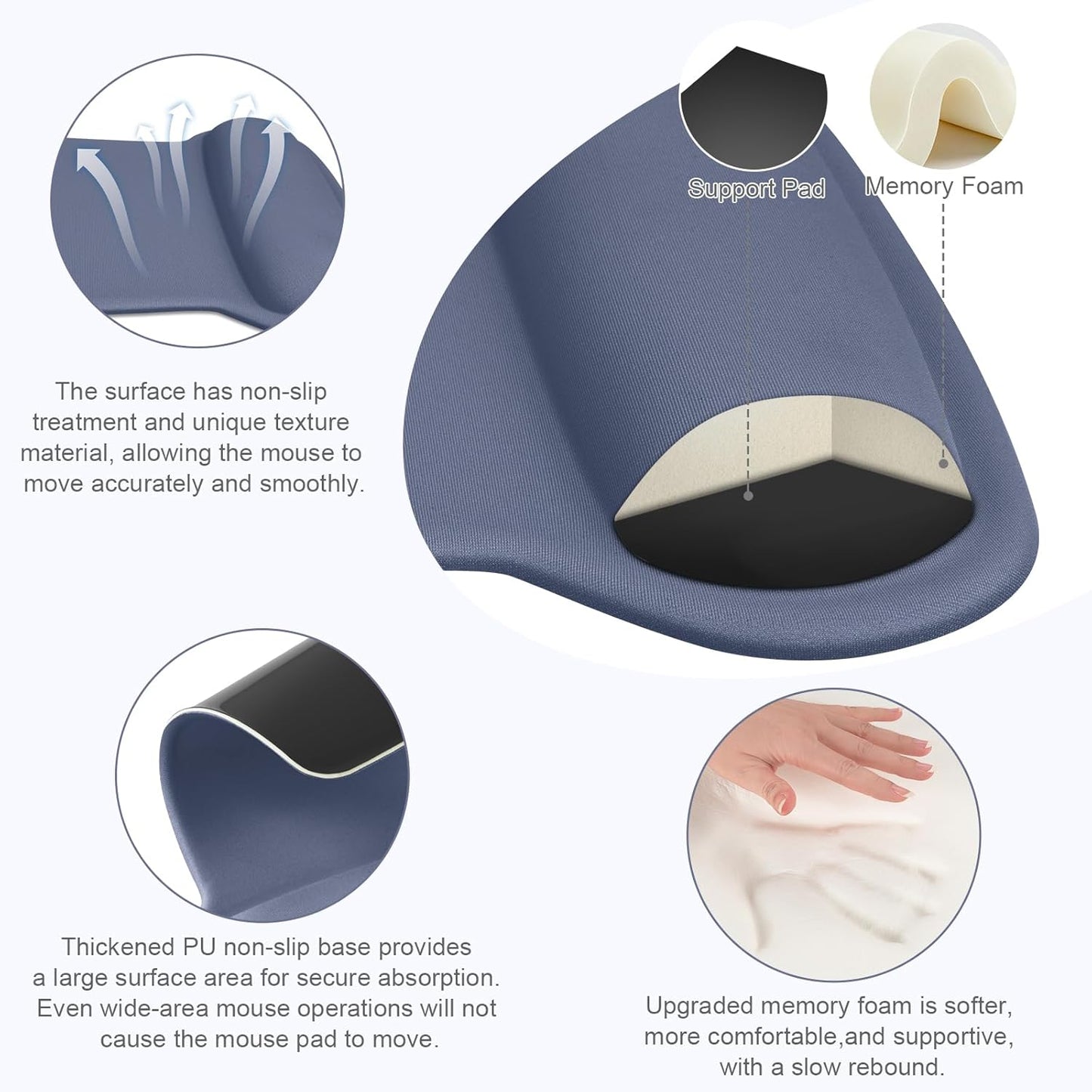 MOSISO Wrist Rest Support for Mouse Pad & Keyboard Set, Ergonomic Mousepad Non-Slip Base Home/Office Pain Relief & Easy Typing Cushion with Neoprene Cloth & Raised Memory Foam, Black