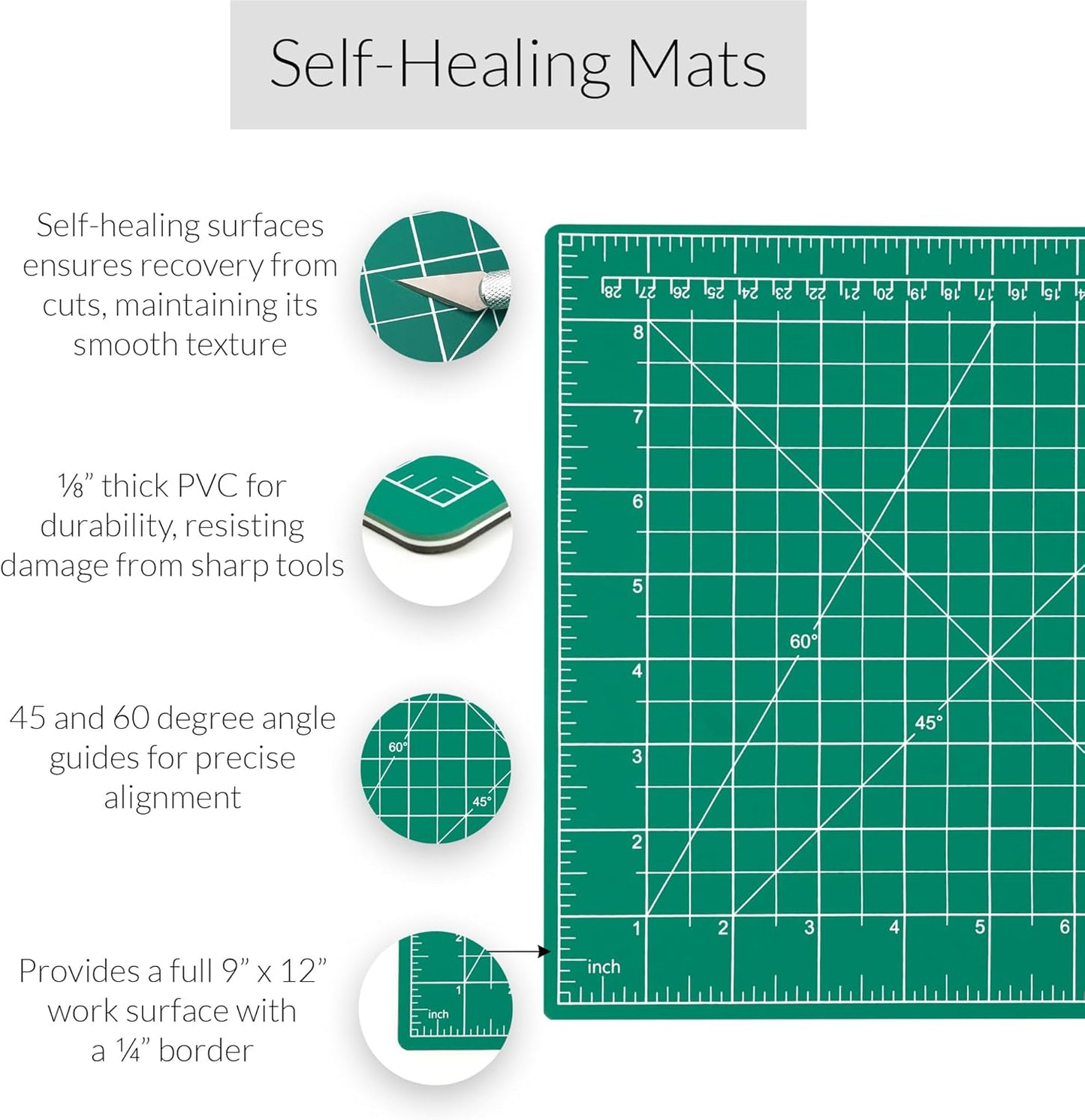 WA Portman 12x18 Inch Self Healing Cutting Mats for Crafts – Fabric Cutting Mat with Precision Craft Knife, 10#11 Hobby Knife Blades & Metal Ruler 18 Inch Cork Backed Ruler – All-in-One Craft Kit