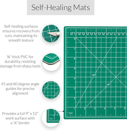WA Portman 12x18 Inch Self Healing Cutting Mats for Crafts – Fabric Cutting Mat with Precision Craft Knife, 10#11 Hobby Knife Blades & Metal Ruler 18 Inch Cork Backed Ruler – All-in-One Craft Kit