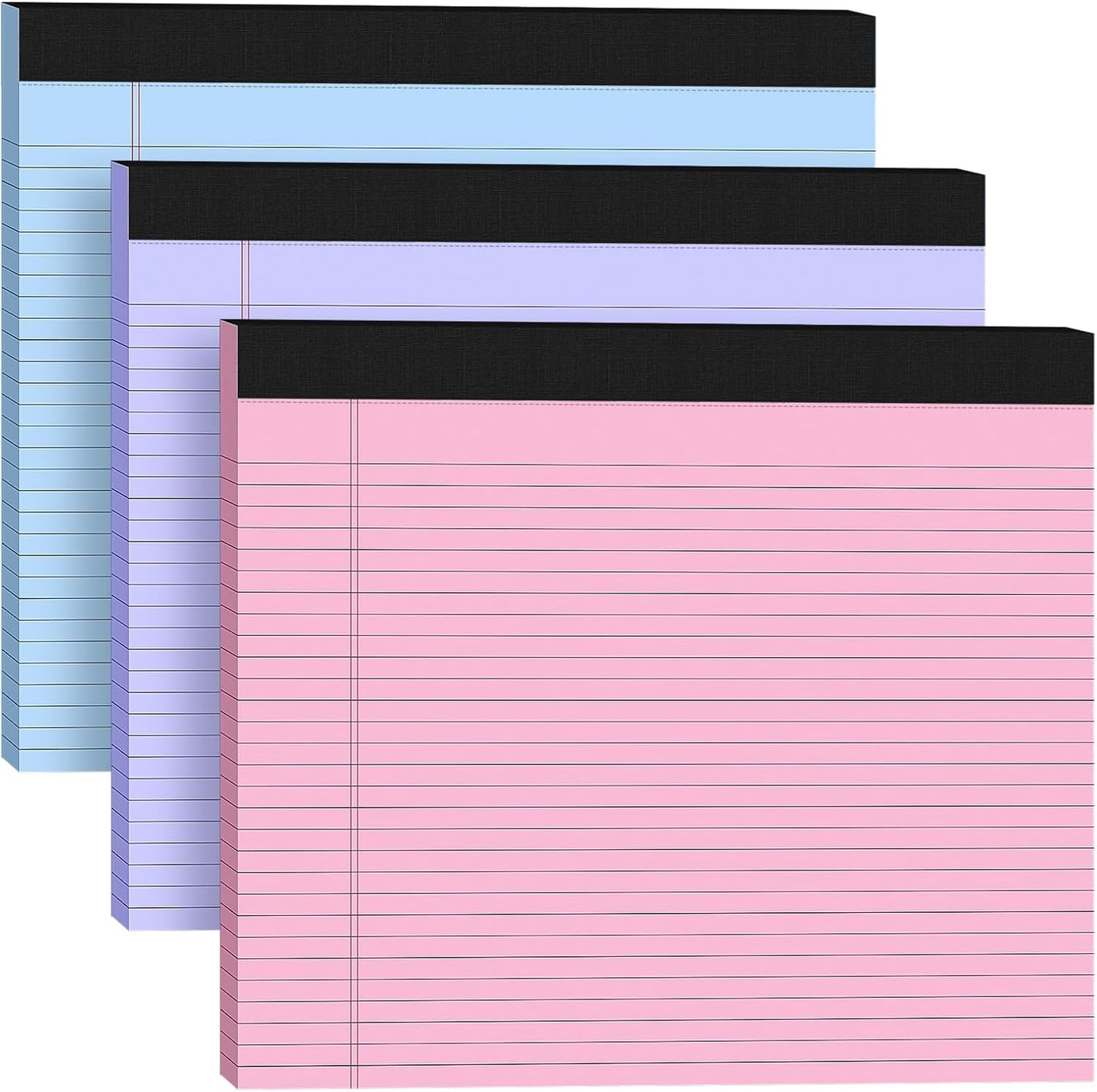 5 Pack Wide Legal Pads 11" x 9.5" Landscape Pink Purple Blue Green Yellow College Ruled Note Pad Narrow Ruled 30 Sheets per Notepad Perforated Writing Paper Thick Backboard Horizontal Pads of Paper