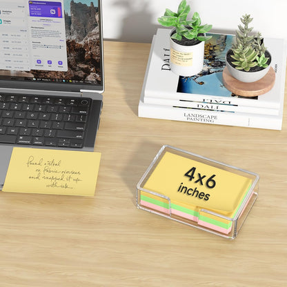 Sticky Note Holder, Glitter Pink Acrylic Notepad Holder 3x3 in Self-Stick Note Dispenser Office Desk Accessories, Memo Pad Holder Organizer for Classroom School Supplies