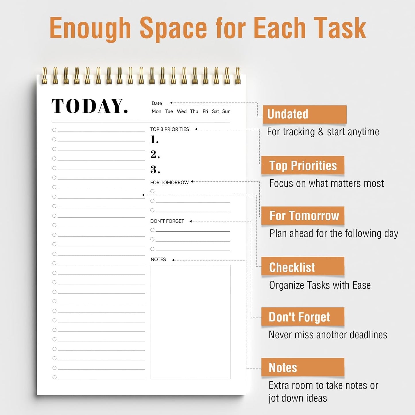 Forvencer To Do List Notepad (6.5 x9.8), To Do List Notebook for Work, Undated Daily Planner Organizer for Tasks Checklist & Goal Planning, To Do List Perfect for Office, School, Cute