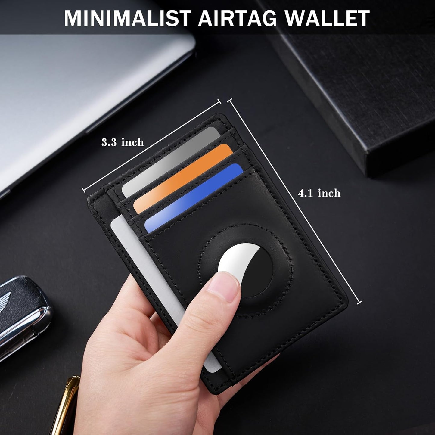 Wallet with Airtag Holder Genuine Leather Wallets Slim Minimalist Card Holder RFID Blocking Card Wallet Compatible with AirTag