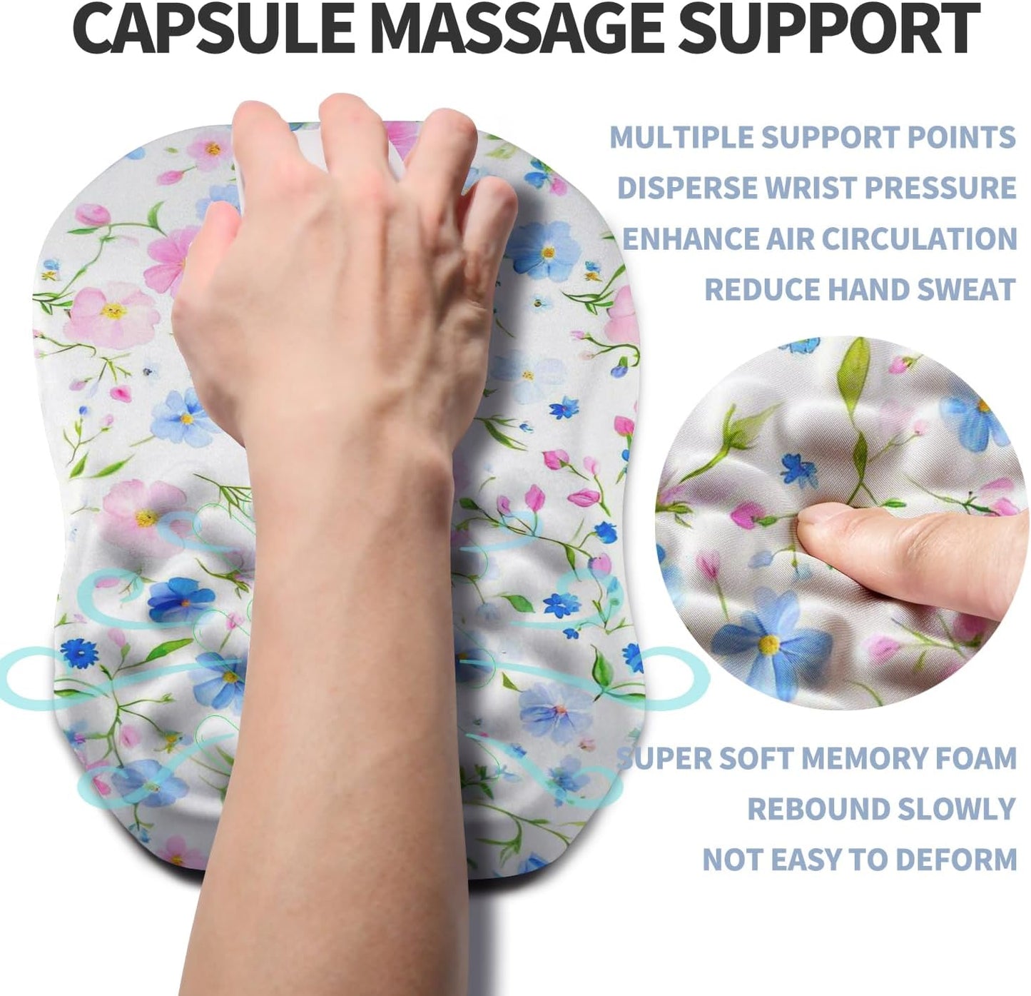 Ergonomic Raised Mouse Pad Wrist Support with Bilateral Slope Memory Foam Mousepad for Wrist Rest and Carpal Tunnel Pain Relief 11.8x7.9〃 Black