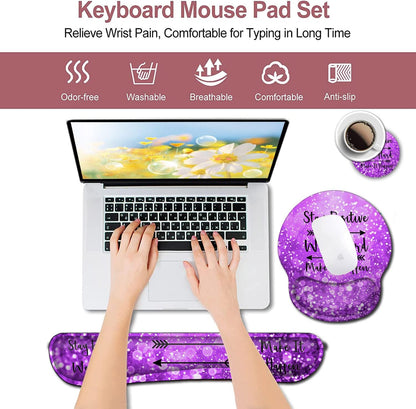 Mouse Pad with Wrist Support, Ergonomic Gel Mouse Pad Beautiful Flowers,Pink Hyacinths on Wood Panel，Non-Slip Durable, Memory Foam Keyboard Wrist Rest, Suitable for Office Typing Games