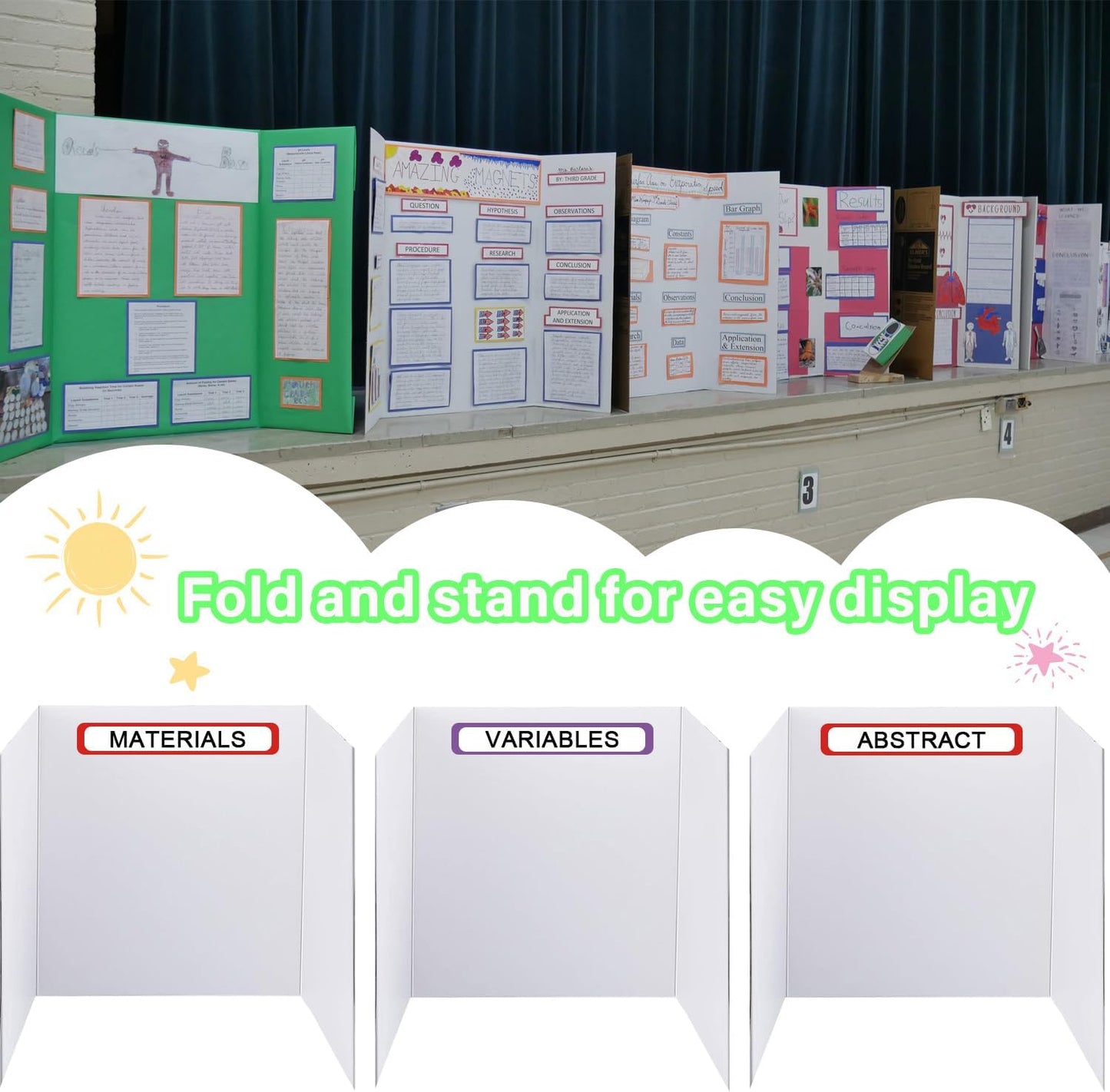 3-Pack Black Trifold Display Boards, 24 x 16 Inches Tri-Fold Corrugated Presentation Boards for Classroom Projects, Science Fairs, Business Events, and Exhibits