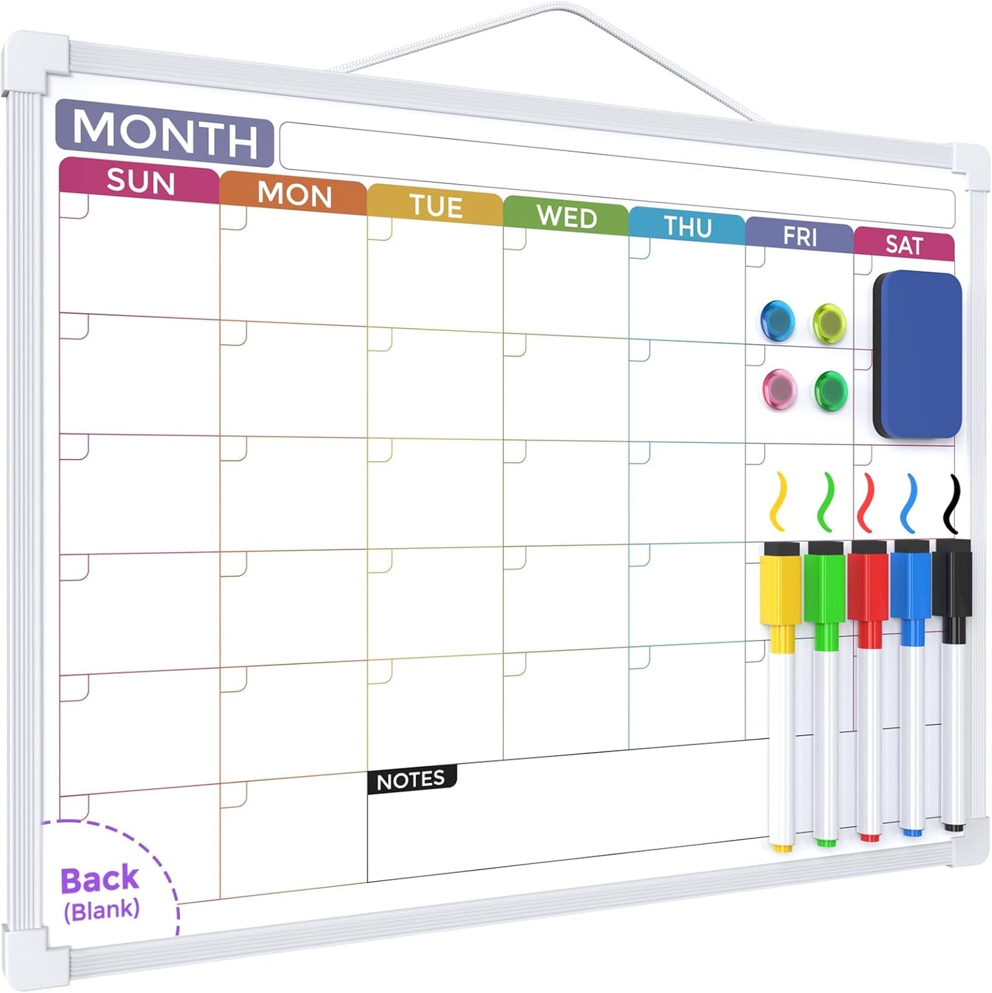 MaxGear Weekly Calendar Dry Erase Board for Wall, 16"x12" Small Hanging Double-Sided White Board with 5 Markers & 4 Magnets, Portable Whiteboard for Students - Planning, Drawing, Memo, to Do List